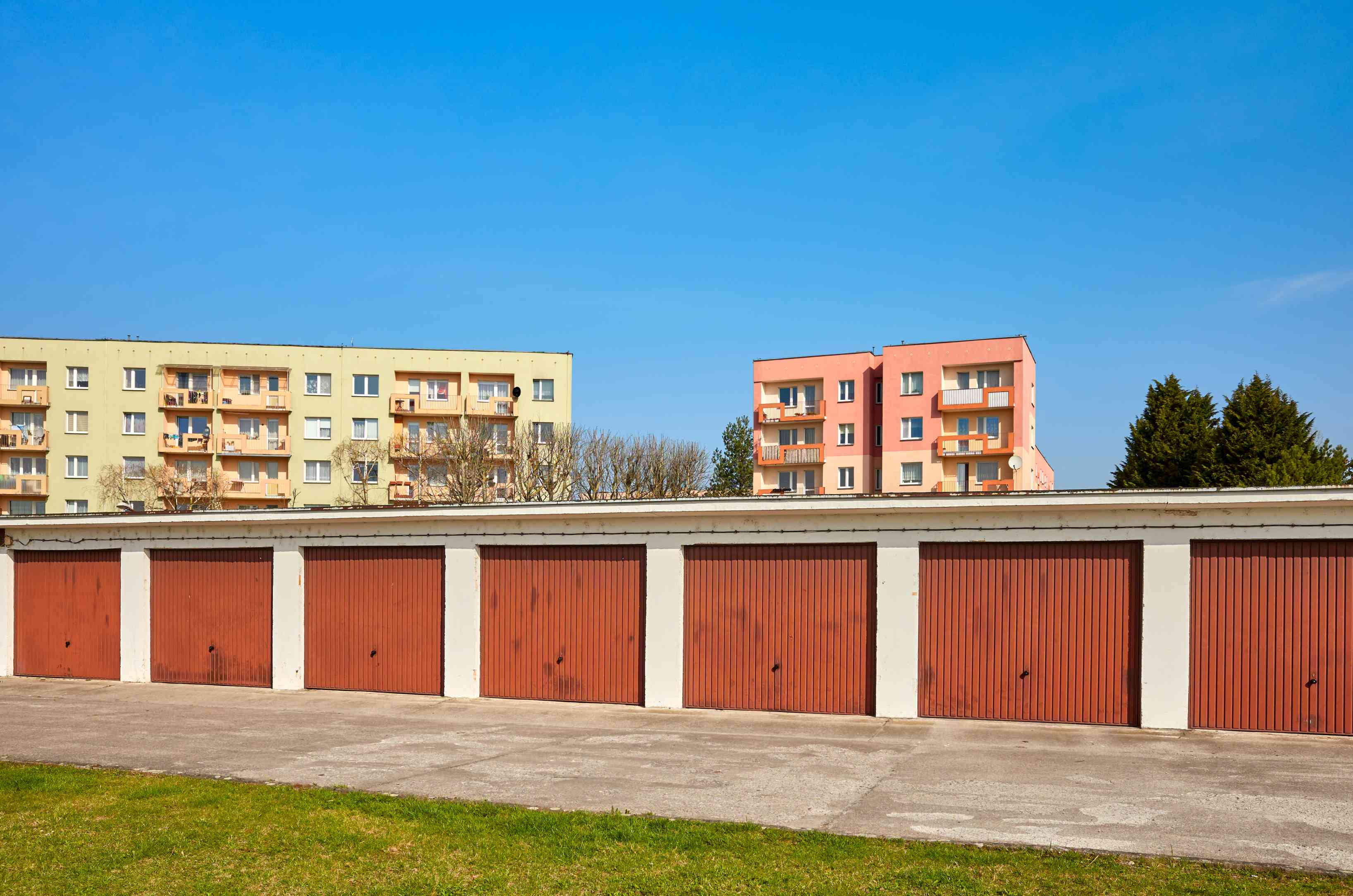 garages with closed gates in a residential neighbo PRUB5631