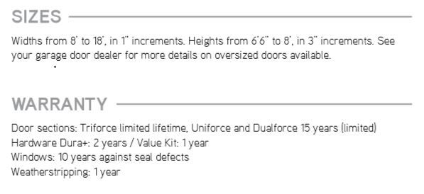 Sizes & Warranty Force